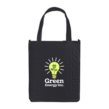 aerial view a black atlas non woven grocery little thunder tote bag - 12 x 14, image 1 of 2