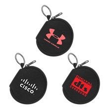 a group of neoprene zipper pouch keychain with silver split - ring