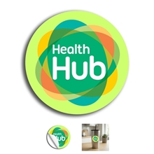 aerial view a group of 2 circle full color removable 6 mil kiss - cut stickers, image 1 of 2