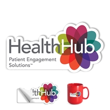 aerial view a group of customcut full color removable 6 mil kiss - cut stickers (up to 4 sq. in.), image 1 of 2