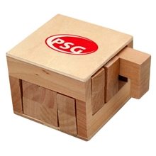 aerial view a wooden wooden sliding cube puzzle, image 1 of 7