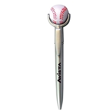 aerial view a silver baseball squeezie stress reliever top pen, image 1 of 2