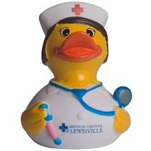 aerial view a white classic nurse themed rubber duck, image 1 of 9