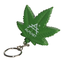 aerial view a green cannabis leaf stress reliever keyring, image 1 of 4