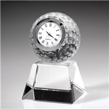 a clear clearaward tee - off time golf ball optical crystal desk clock award