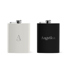 aerial view a group of ace 200 ml / 6.8 oz recycled stainless steel flask, image 1 of 2