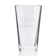 aerial view a clear 16 oz classic pint glass, image 1 of 2