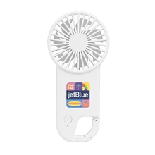 aerial view a white breezy hand fan with carabiner clip, image 1 of 3