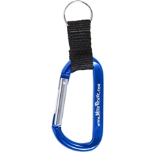 aerial view a blue carabiner with strap and split ring keychain, image 1 of 2