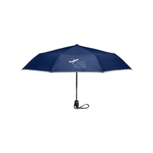 aerial view a blue-navy auto - open reflective trim umbrella, image 1 of 4