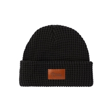 aerial view a black waffle knit beanie, image 1 of 2