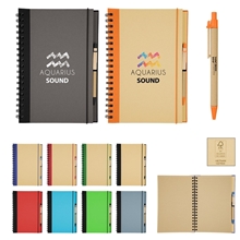a group of eco - inspired 7 x 10 spiral notebook pen