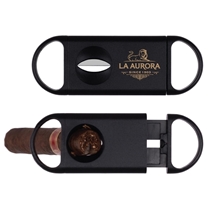 aerial view a black deluxe v cut cigar cutter, image 1 of 3