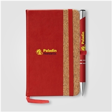 aerial view a red miller cork notebook tres - chic pen gift set, image 1 of 2