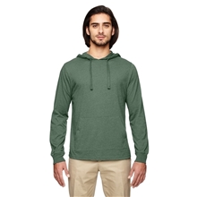 aerial view a asparagus econscious unisex eco blend long - sleeve pullover hooded t - shirt - colors, image 1 of 3