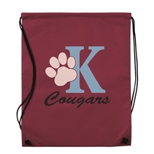 aerial view a burgundy non woven sport drawstring backpack, image 1 of 4