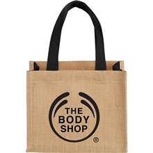 aerial view a black the mini jute gift tote bag, image 1 of 4