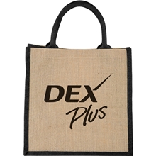 aerial view a black medium jute gift tote, image 1 of 4