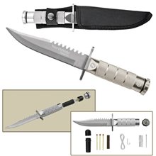 8 Silver Stainless Steel Survival Hunting Knife with Survival Kit in Handle