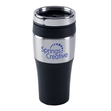 aerial view a black 16 oz bpa - free silver streak tumbler, image 1 of 2