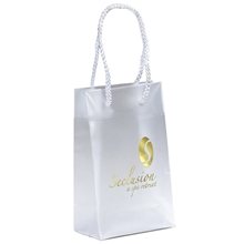 aerial view a frosted clear frosted plastic aries gift bag 5 x 8 w / foil print, image 1 of 2