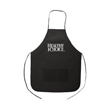 aerial view a black 80 gsm non - woven polypropylene apron with pocket, image 1 of 2
