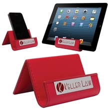 a red w/silver metal plate deluxe cell phone / tablet stand