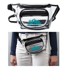 aerial view a clear w/black trim clear stadium fanny pack, image 1 of 2