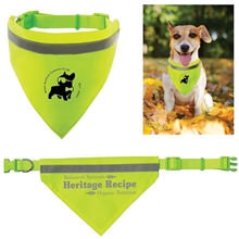 aerial view a yellow w/reflective strip reflective pet bandana, image 1 of 2