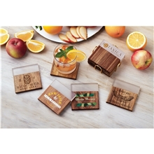 a group of acacia wood and resin coaster set