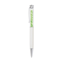 a white/green blackpen klamath twist action pen with crystal stones