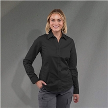 aerial view a black (995) womens wilshire long sleeve button up shirt, image 1 of 3