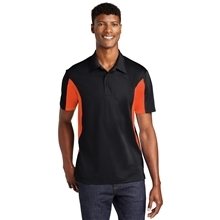 aerial view a black/ deep orange side blocked micropique sport - wick polo - mens, image 1 of 8