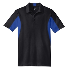 aerial view a black/ true royal side blocked micropique sport - wick polo - mens, image 1 of 5