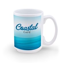 aerial view a white 15 oz simplicolor coffee mug, image 1 of 4