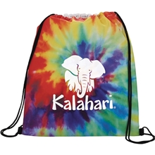 aerial view a rainbow tie dye drawstring bag, image 1 of 6