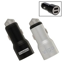 Aluminum Dual USB Car Charger Adapter w / Emergency Hammer