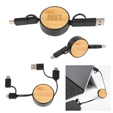 Bamboo Retractable 2- In -1 Charger Cable Cord