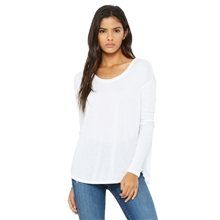 Bella + Canvas Ladies Flowy Long - Sleeve T - Shirt with 2x1 Sleeves - 8852 - WHITE