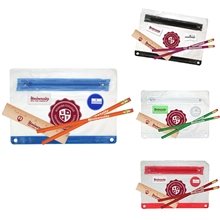 Clear Translucent School Kit - 2 Pencils, Wood Ruler, Eraser, Pencil Sharpener