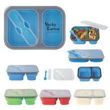 Collapsible 2- Section Food Container And Dual Utensil With Handle Box