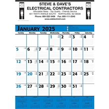 Commercial Planner Wall Calendar Blue Black 2025, 1 Color Imprint