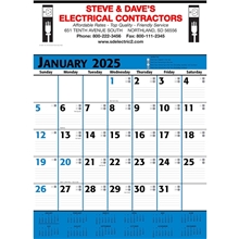Commercial Planner Wall Calendar Blue Black 2025, 2+ Imprint Colors
