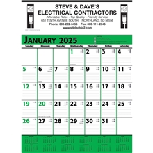 Commercial Planner Wall Calendar Green Black 2025, 1 Color Imprint