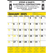 Commercial Planner Wall Calendar Yellow Black 2025, 1 Color Imprint