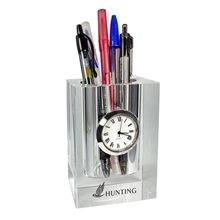 Crystal Pen Holder With Clock
