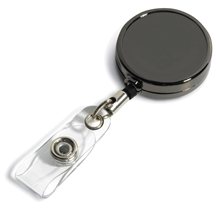 DUBLIN GUNMETAL 30 Cord Gunmetal Colored Solid Metal Retractable Badge Reel and Badge Holder with Full Color Vinyl Label Imprint