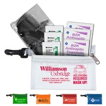 Essential On The Go 7 Piece Wellness Kit in Translucent Zipper Pouch with Plastic Carabiner Attachment