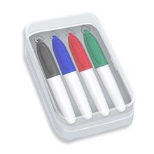 Four Pack of Mini Dry Erase Markers in Clear Plastic Box
