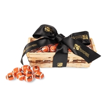 gift basket with chocolate footballs